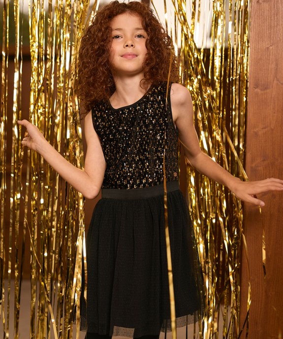 Robe sans manches à sequins et voile plumetis fille - LuluCastagnette vue1 - LULUCASTAGNETTE - GEMO