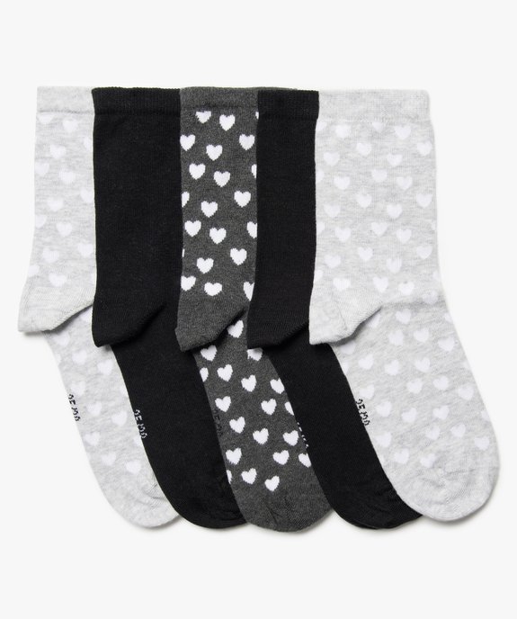Chaussettes fille à motifs coeurs tige haute (lot de 5) vue1 - GEMO 4G FILLE - GEMO