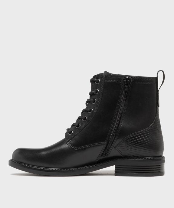 Boots en cuir à talon plat, lacets et zips femme - Tanéo vue3 - TANEO - GEMO