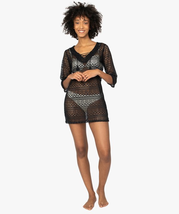 Robe de plage femme courte ajourée à manches 3/4 vue5 - GEMO (PLAGE) - GEMO