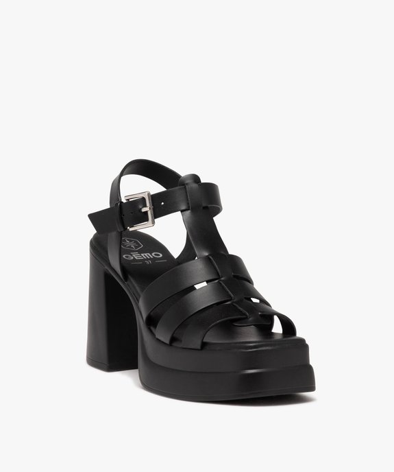 Sandales femme unies à talon haut carré et semelle plateforme avec bride à boucle vue2 - GEMO(URBAIN) - GEMO
