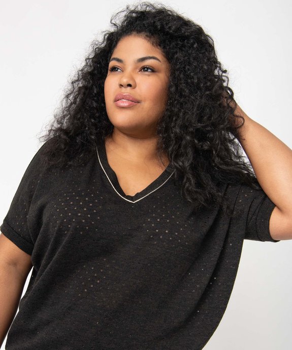 Pull femme grande taille à manches courtes et maille ajourée vue1 - GEMO (G TAILLE) - GEMO
