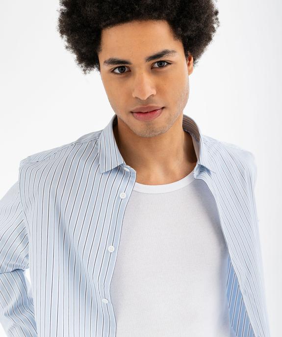 Chemise manches longues rayée en coton coupe droite homme vue3 - GEMO (HOMME) - GEMO