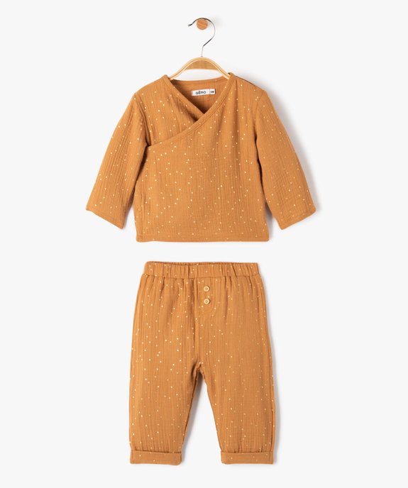 Ensemble bébé 2 pièces : cache-cœur + pantalon en double gaze à pois dorés vue1 - GEMO(BB COUCHE) - GEMO