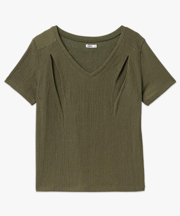 Tee-shirt manches courtes en maille texturée à col V femme vue4 - GEMO(FEMME PAP) - GEMO