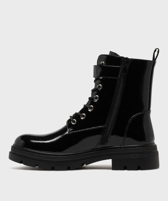 Boots montantes vernies look rangers à épaisse semelle crantée femme vue3 - 5 MILES - GEMO