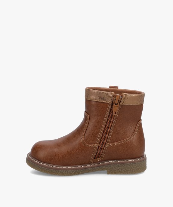 Boots bébé fille unies avec bride tressée sur le côté vue3 - GEMO(BEBE DEBT) - GEMO