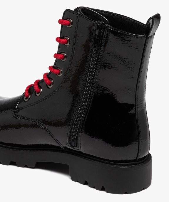 Boots femme mid-cut dessus uni verni à lacets colorés vue6 - GEMO (CASUAL) - GEMO