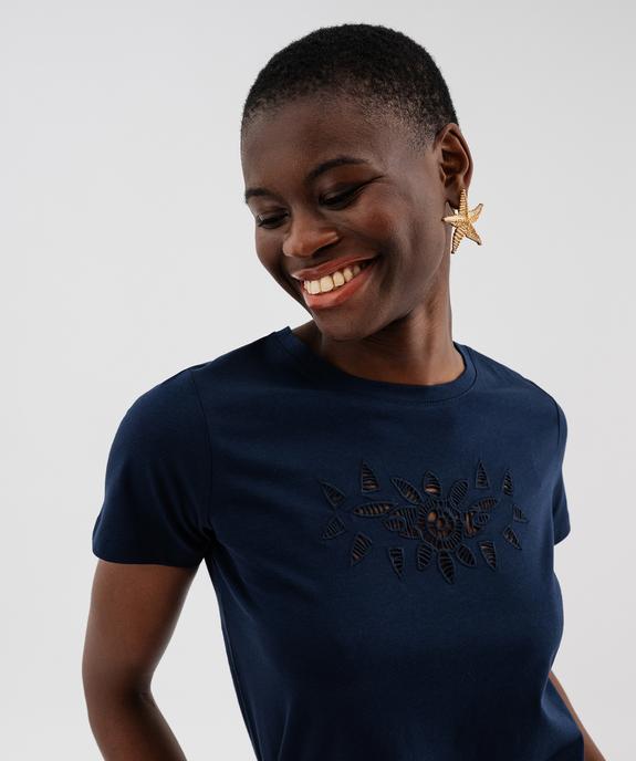 Tee-shirt manches courtes avec broderie sur le buste femme vue2 - GEMO(FEMME PAP) - GEMO