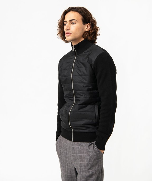 Gilet zippé bimatière à col montant homme vue1 - GEMO (HOMME) - GEMO