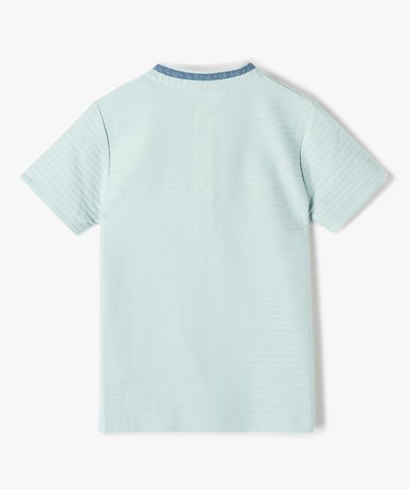 Tee-shirt garçon à col mao en maille texturée effet rayé vue3 - GEMO (ENFANT) - GEMO