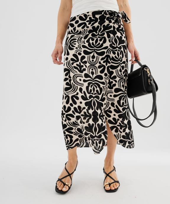 Jupe portefeuille longue en viscose froissée imprimée femme vue1 - GEMO 4G FEMME - GEMO