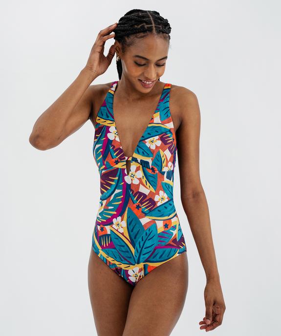 Maillot de bain une pièce fleuri avec mousses amovibles femme vue1 - GEMO (PLAGE) - GEMO
