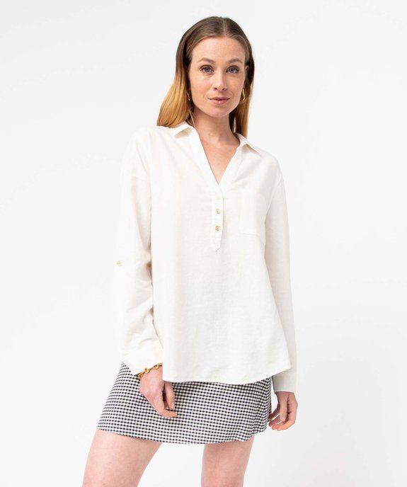 Chemise femme avec col boutonné contenant du lin vue1 - GEMO 4G FEMME - GEMO