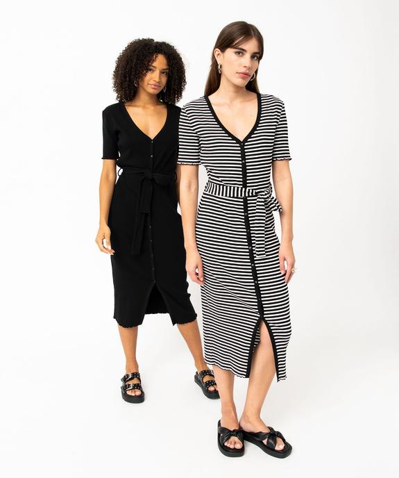 Robe chemise en maille côtelée rayée à manches courtes femme vue1 - GEMO(FEMME PAP) - GEMO
