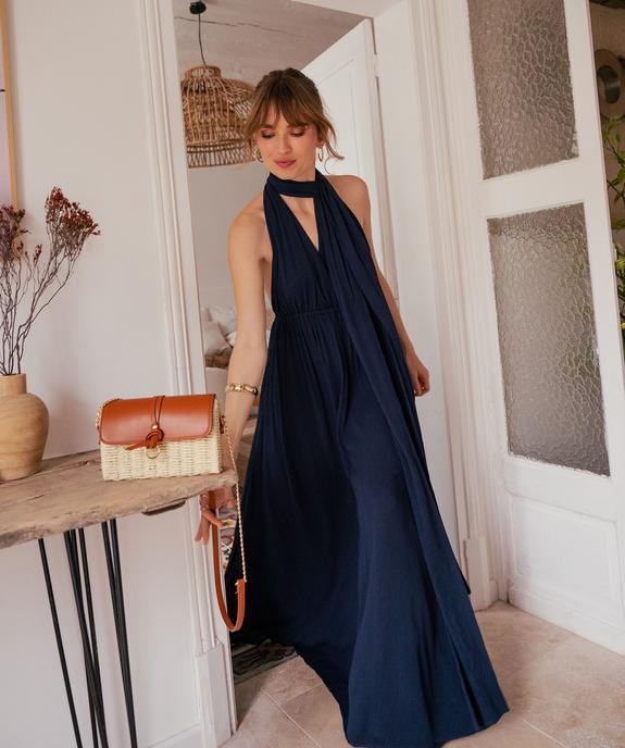 Robe longue dos nu multilook en viscose froissée femme vue1 - GEMO(FEMME PAP) - GEMO
