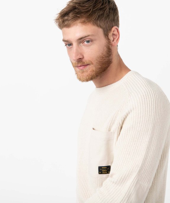 Pull homme uni en grosse maille avec empiècements vue2 - GEMO (HOMME) - GEMO