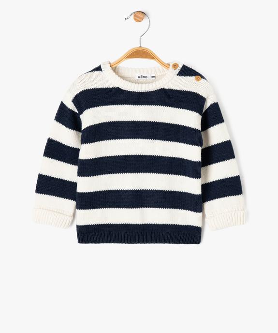 Pull en grosse maille à larges rayures bébé garçon vue1 - GEMO 4G BEBE - GEMO