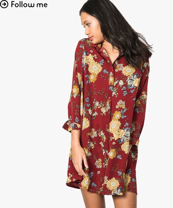 Robe fleurie forme trapèze à manches longues vue1 - FOLLOW ME 2 - GEMO