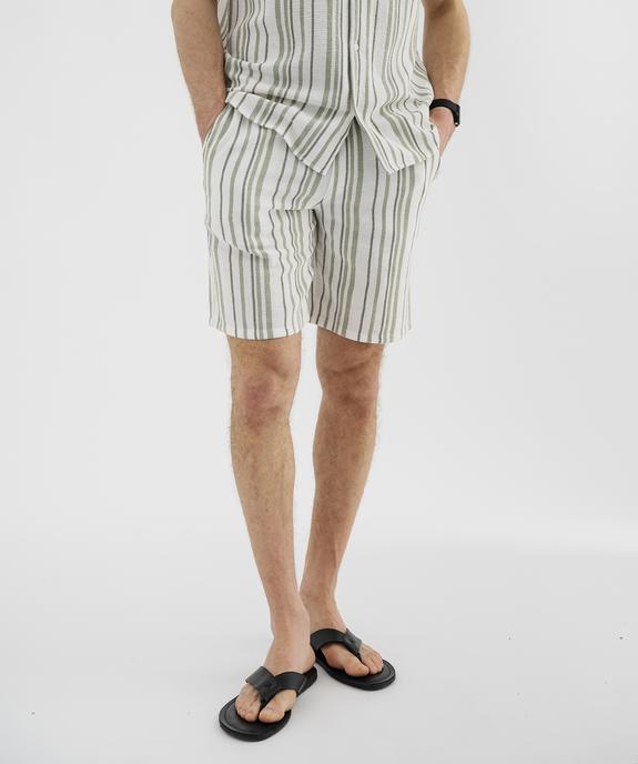 Bermuda rayé en textile de coton tissé homme vue1 - GEMO 4G HOMME - GEMO