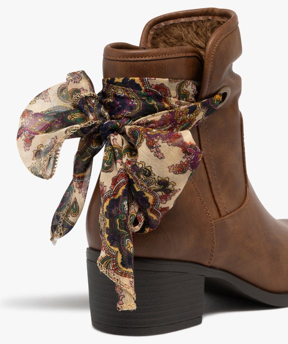 Boots femme fourrées à talon carré avec foulard noué style vintage vue7 - GEMO(URBAIN) - GEMO