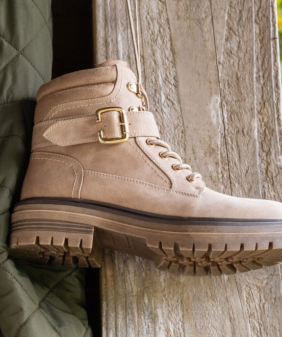 Boots femme fourrées à lacets avec bride à boucle couvrante - GEMO (CASUAL) Boots femme fourrées à lacets avec bride à boucle couvrante vue6 - GEMO (CASUAL) - GEMO