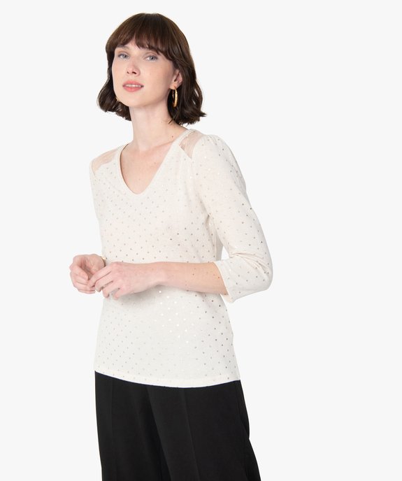 Tee-shirt femme en maille avec motifs pailletés vue1 - GEMO(FEMME PAP) - GEMO