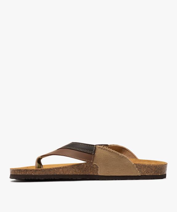Sandales homme à bride entre-doigts en toile et cuir vue3 - GEMO (CASUAL) - GEMO