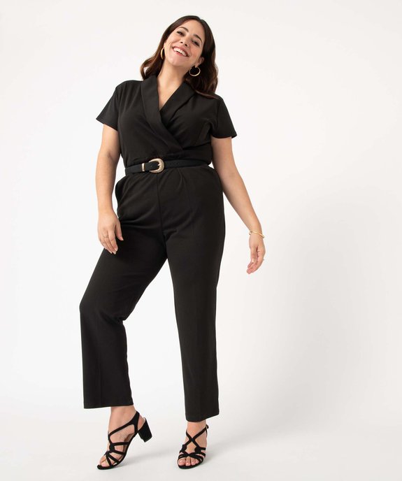 Combinaison pantalon femme grande taille à manches courtes et col cache-cœur vue2 - GEMO (G TAILLE) - GEMO