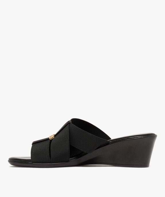 Mules femme à talon compensé et brides unies élastiques vue3 - GEMO(URBAIN) - GEMO