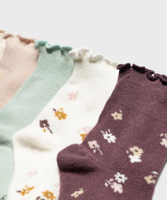Chaussettes en coton extensible à finitions froncées bébé fille (lot de 5 paires) vue2 - GEMO 4G BEBE - GEMO