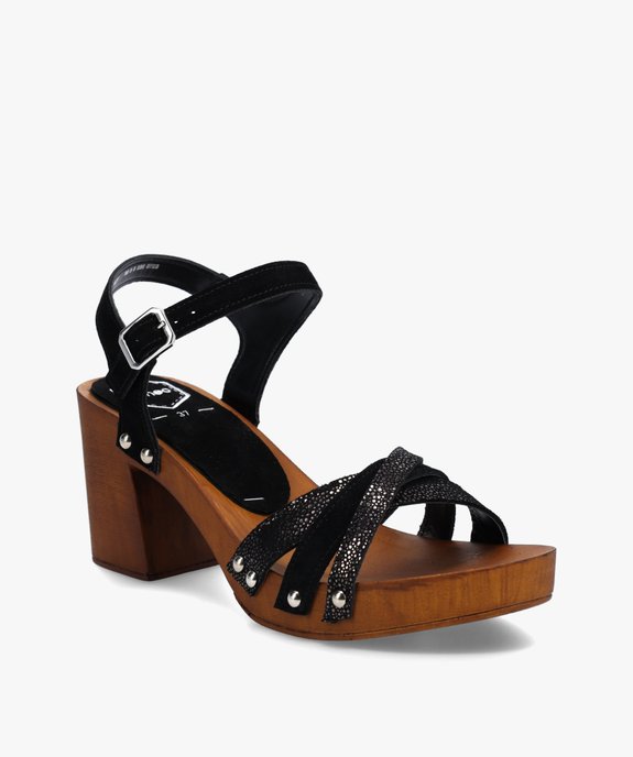 Sandales femme style sabots à talon dessus cuir - Taneo vue2 - TANEO - GEMO