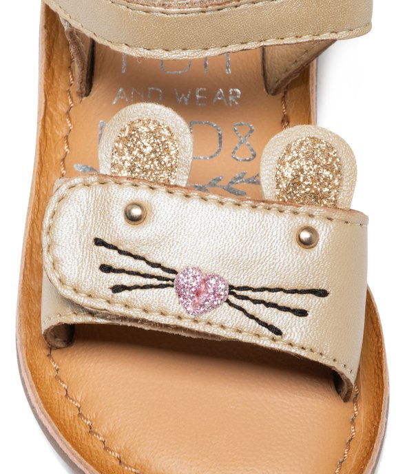 Sandales bébé fille unies en cuir métallisé avec bride scratch fantaisie - MOD8 vue6 - MOD8 - GEMO