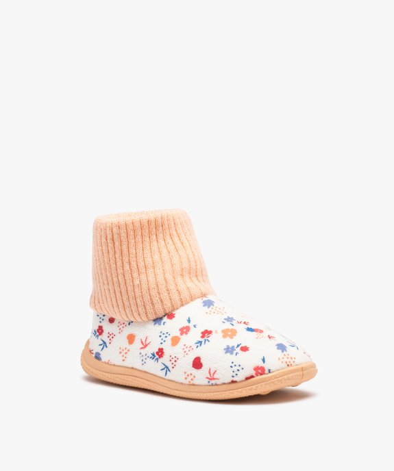 Chaussons bébé fille en velours imprimé et col chaussette vue2 - GEMO (ENFANT) - GEMO