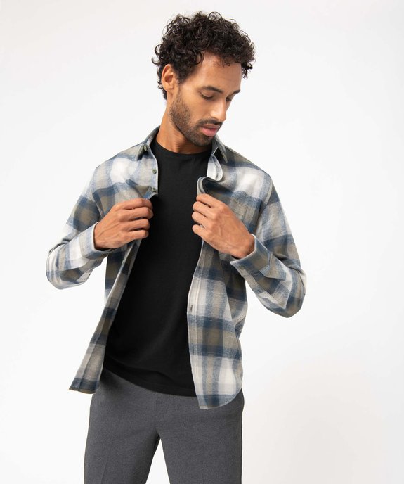Chemise homme à carreaux aspect flanelle vue1 - GEMO (HOMME) - GEMO