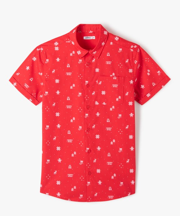 Chemise de Noël garçon à manches courtes avec poche poitrine vue1 - GEMO (JUNIOR) - GEMO