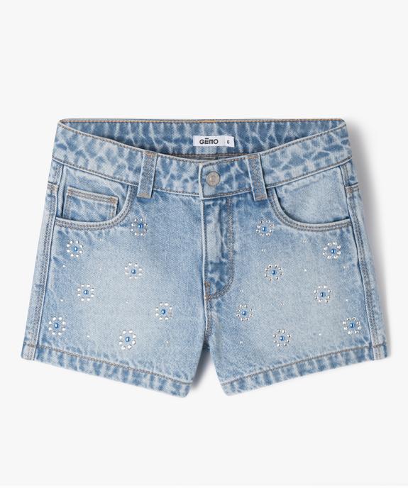 Short en jean délavé à strass brillants fille vue1 - GEMO 4G FILLE - GEMO