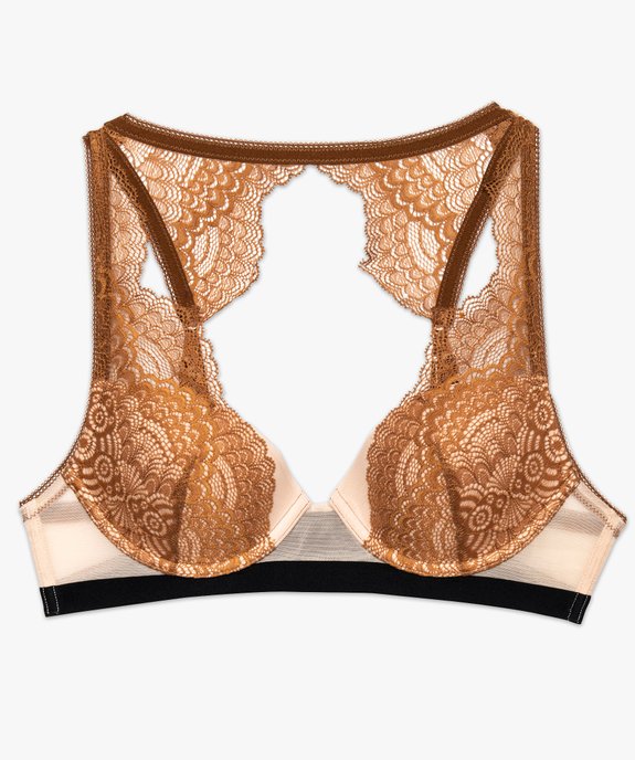 Soutien-gorge push-up coqué avec dos original en dentelle vue4 - GEMO(HOMWR FEM) - GEMO