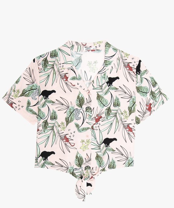 Chemise fille courte et fluide à motifs avec noeud dans le bas vue1 - GEMO (JUNIOR) - GEMO