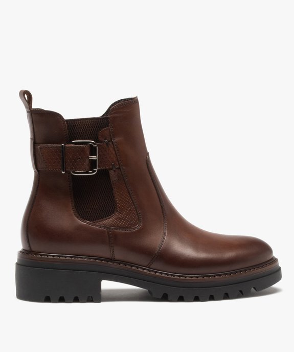 Boots femme unies à semelle crantée dessus cuir – Tanéo vue2 - TANEO - GEMO