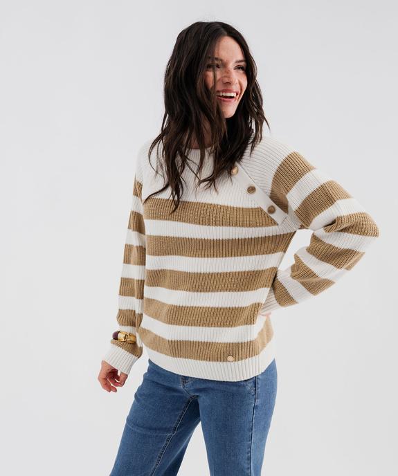 Pull rayé en côtes perlées esprit marinière femme - LuluCastagnette vue1 - LULU CASTAGNETTE GEMO FOR GOOD - GEMO