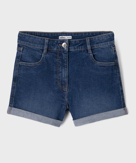 Short en jean stretch à taille haute et revers fille vue1 - GEMO (JUNIOR) - GEMO