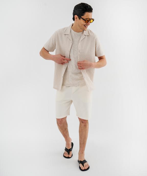 Chemise à manches courtes et col cubain en coton gaufré homme vue4 - GEMO 4G HOMME - GEMO