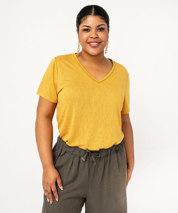 Tee-shirt manches courtes pailleté à col V femme grande taille vue2 - GEMO (G TAILLE) - GEMO