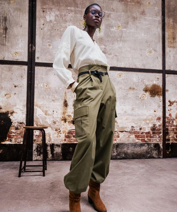 Pantalon cargo à taille haute avec ceinture femme vue1 - GEMO(FEMME PAP) - GEMO