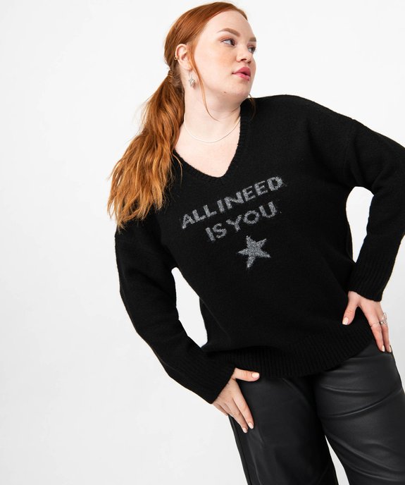 Pull grosse maille avec message fantaisie pailleté femme grande taille vue1 - GEMO (G TAILLE) - GEMO