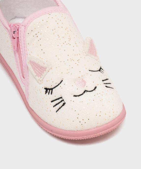 Chaussons en velours à paillettes et tête de chat brodée fille vue6 - GEMO 4G FILLE - GEMO