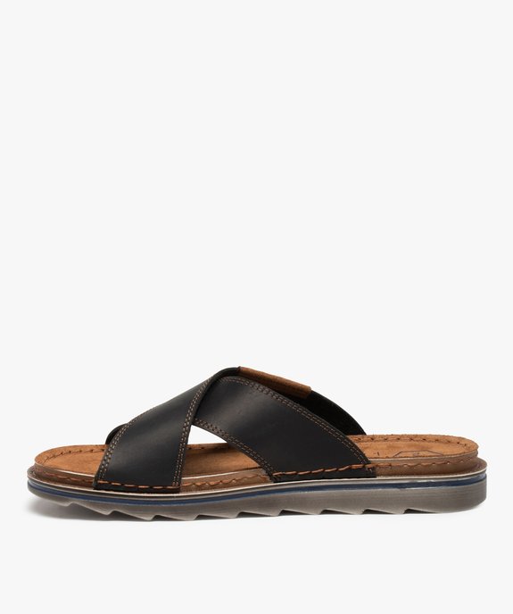 Mules homme à brides croisées en cuir - Tanéo vue3 - TANEO - GEMO