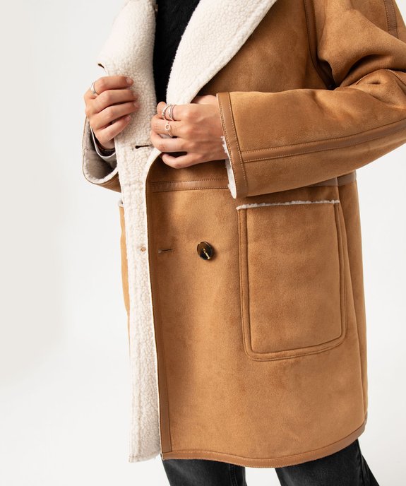 Manteau long en suédine doublée sherpa femme vue5 - GEMO(FEMME PAP) - GEMO
