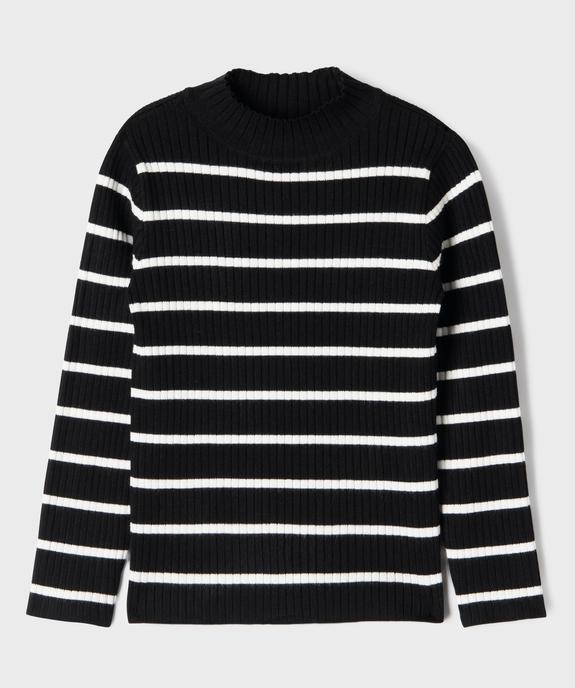 Pull en maille côtelée à rayures fille vue1 - GEMO 4G FILLE - GEMO